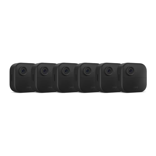 Blink Outdoor 4 (newest model), Wire-free smart security camera, two-year battery life, two-way audio, HD live view, enhanced motion detection, Works with Alexa – 5 camera system