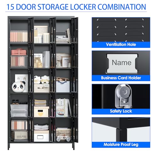 METAN Metal Storage Locker for School Office Gym Bedroom, 12 Doors Locker Cabinet for Employees, Industrial Steel Storage Locker with 12 Hooks, Assembly Required (12 Door-Light Gray)