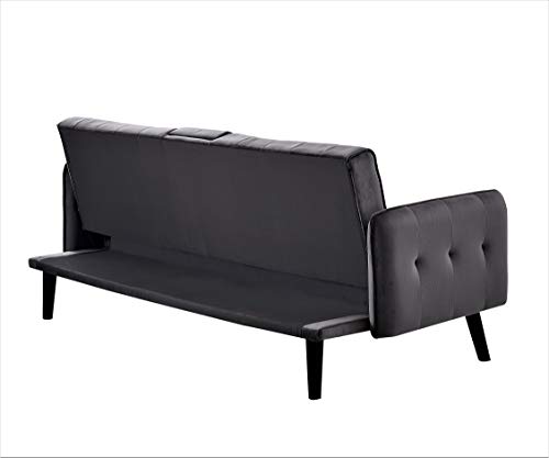 Cricklade Mid Century Modern Velvet Upholstered Futon Sofa Bed, Couches for Living Room with Center Console and Cupholders, Blue
