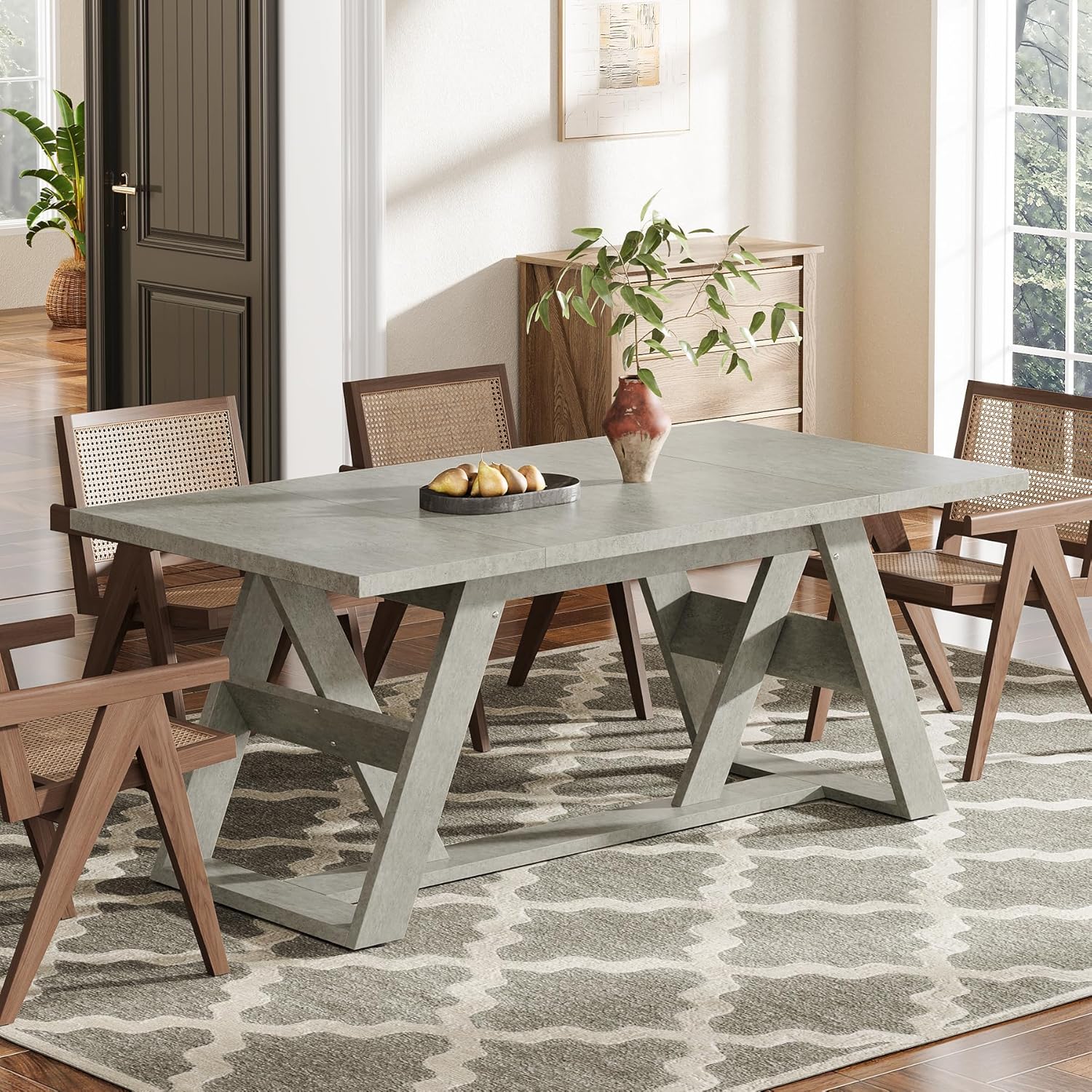 Tribesigns 70.9-Inch Dining Table, Farmhouse Kitchen Dining Room Table for 6-8 People, Wood Kitchen Table Dinner Table with Double X-Shaped Base for Dining Room, Gray