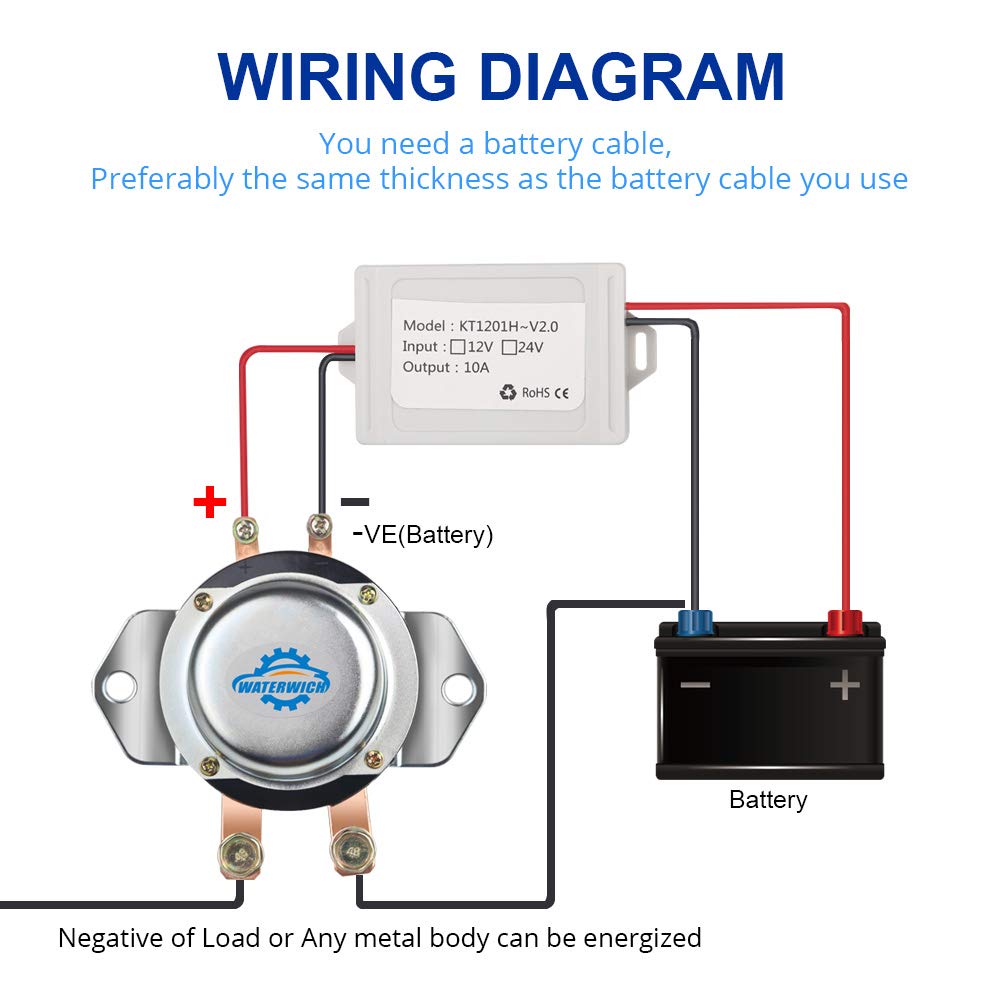 WATERWICH 12V Car Wireless Remote Control Battery Disconnect Switch Cut/Shut Off Marine Battery Switch 180Amp Electromagnetic Valve Terminal System for Van RV Small Truck Agricultural Vehicle(12V)