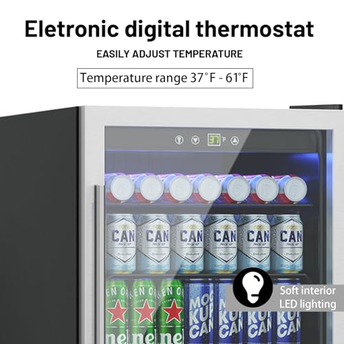 DOGHLY Beverage Refrigerator and Cooler, Mini Fridge with Glass Door, Digital Temperature Display for Soda, Beer or Wine For Office or Bar with Adjustable Removable Shelves