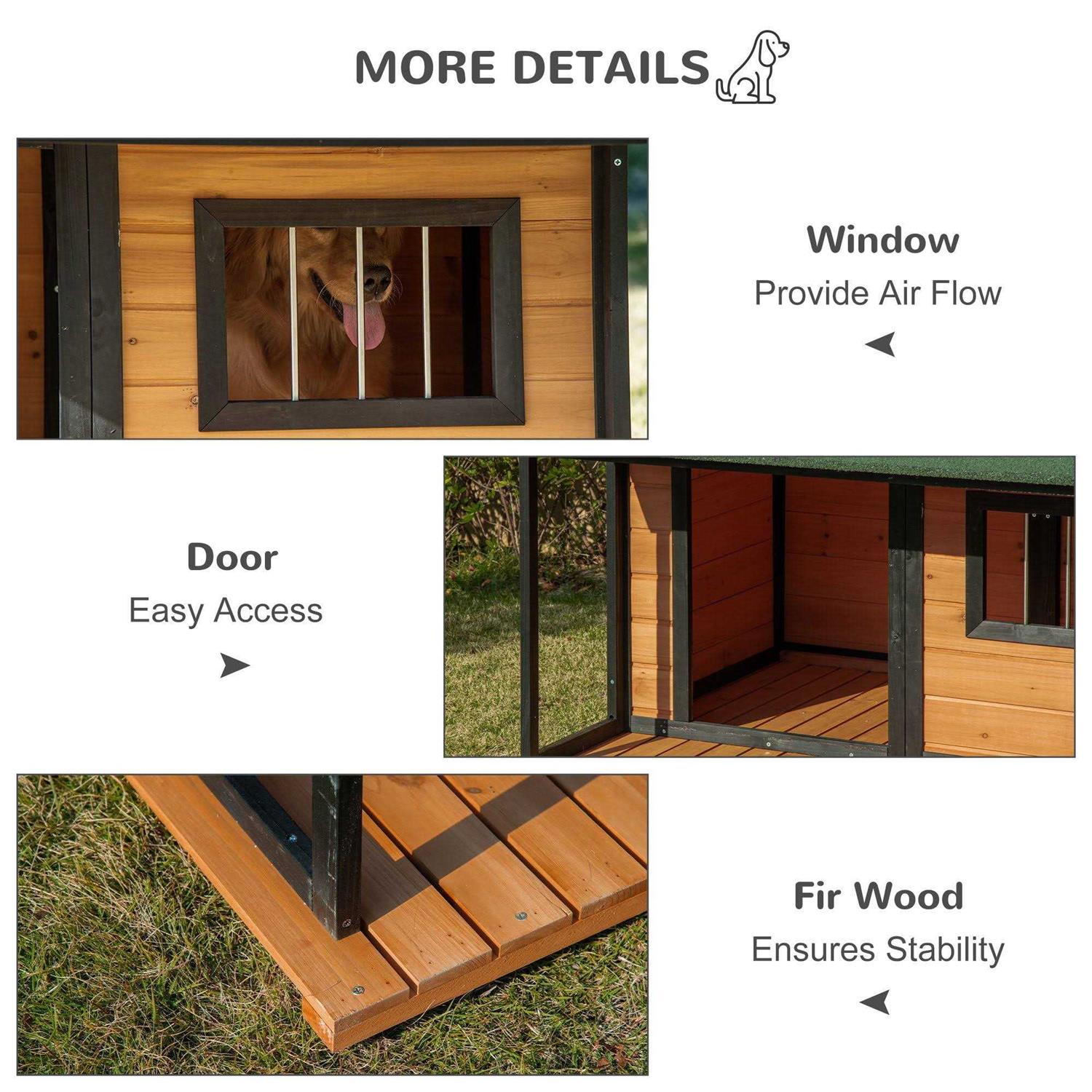 PawHut Outdoor Dog House Cabin Style Wooden Raised Pet Kennel with Asphalt Roof - Pet Supplies online store