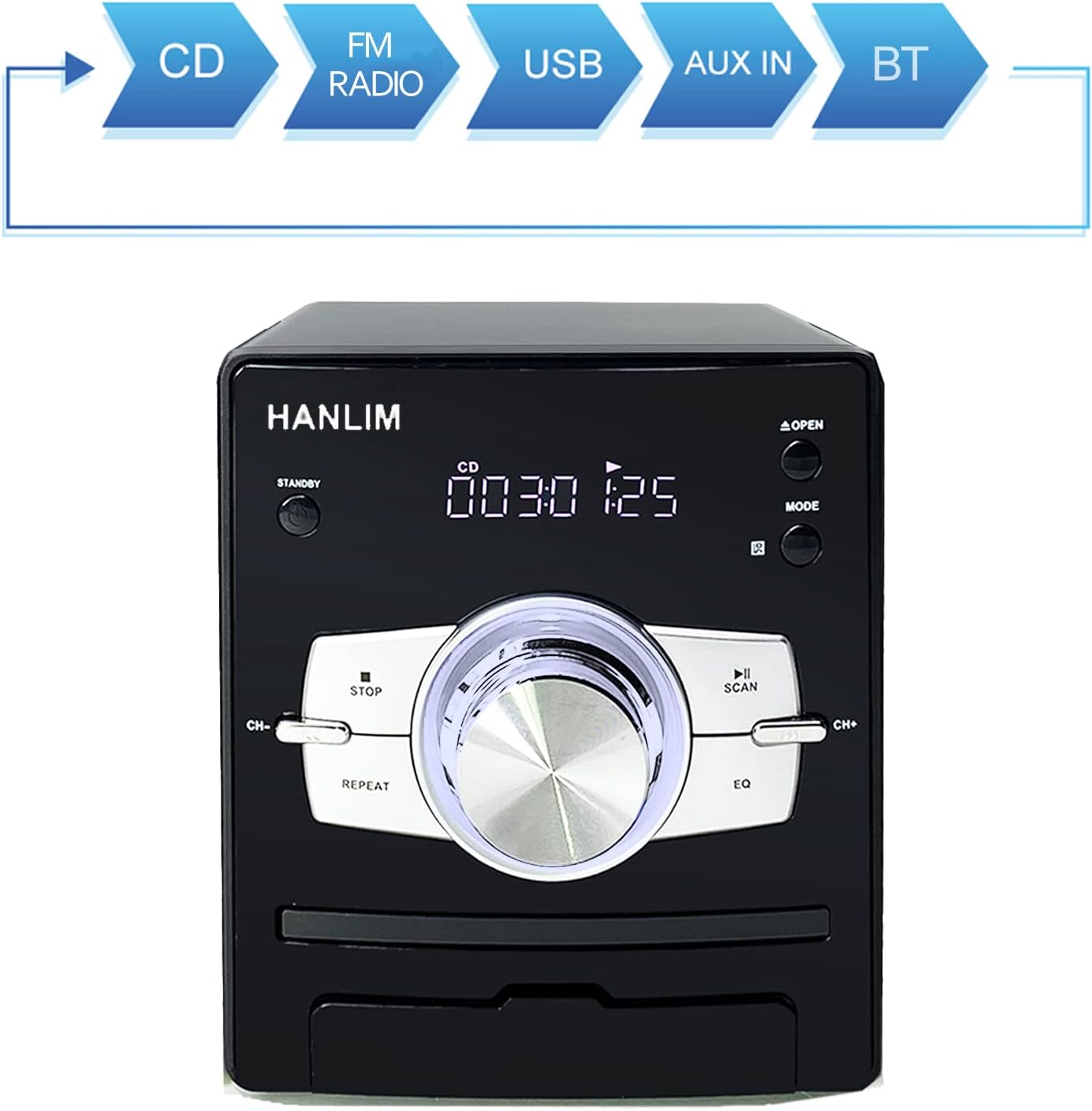 CD Micro System, Stereo System, Home Audio with FM Radio, CD, USB, Aux-in, Input BT and Remote Control, Silk Tweeters Stereo Shelf System with CD Player, DSP Technology 30W (2x15W)