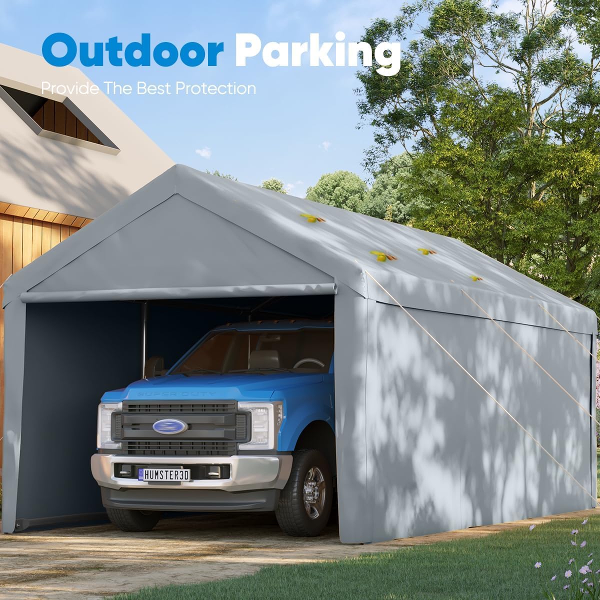 Quictent 10’x20’ Heavy Duty Carport Car Canopy Galvanized Car Shelter Boat Shelter with Reinforced Steel Cables and Ground Bars-Silver Gray