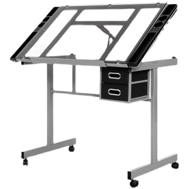 Glass Drafting Tables Drawing Desk - Adjustable Diamond Art Desk Versatile Art Craft Station Study Table for Artist Painters Painting in Home Office - Silver