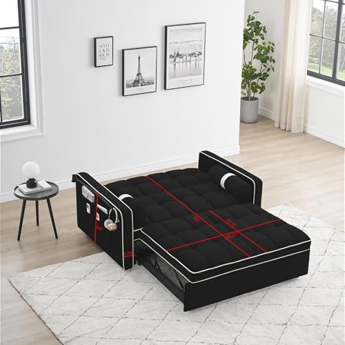 LUMISOL Convertible Couch with Pullout Bed, 3 in 1 Sleeper Sofa Couch Bed, 55" Sofa Bed with Adjustable Backrest, Pull Out Loveseat Sleeper with Pillows & Pockets for Living Room Apartment, Beige