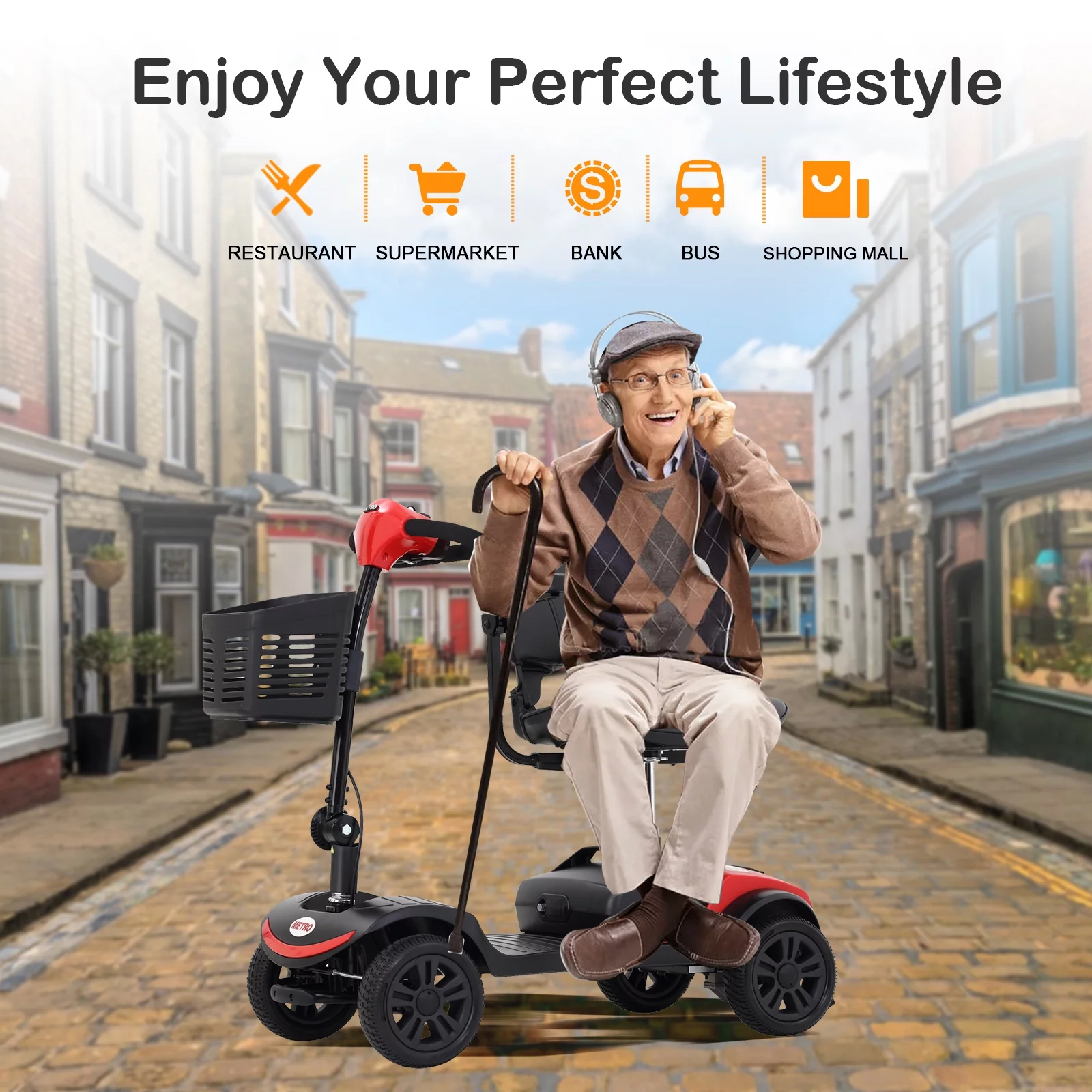 4 Wheels Folding Mobility Scooter for Seniors Adults with Baskets Blue