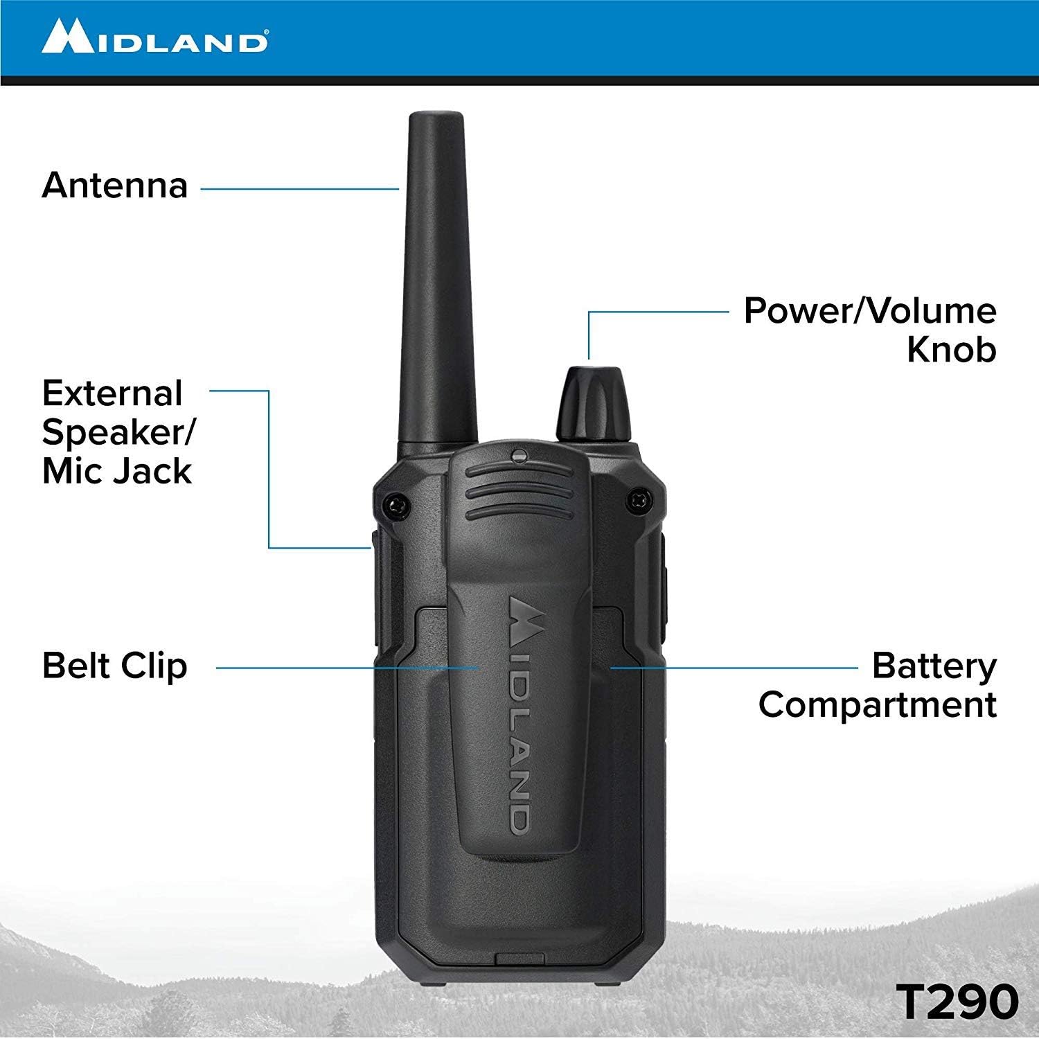 Midland T290X4VP4 X-TALKER GMRS Long Range Walkie Talkie - Two Way Radio with NOAA Weather Scan + Alert, and 121 Privacy Codes (Black/Silver, 4 Radios)