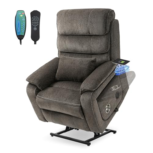 Power Lift Chair Lay Flat Recliner Infinite Position Electric Dual Motor Stand Up Lift Chair with Massage and Heat for Adults,Heavy Duty Recliners with 2 Remote Controls and Two Cup Holders
