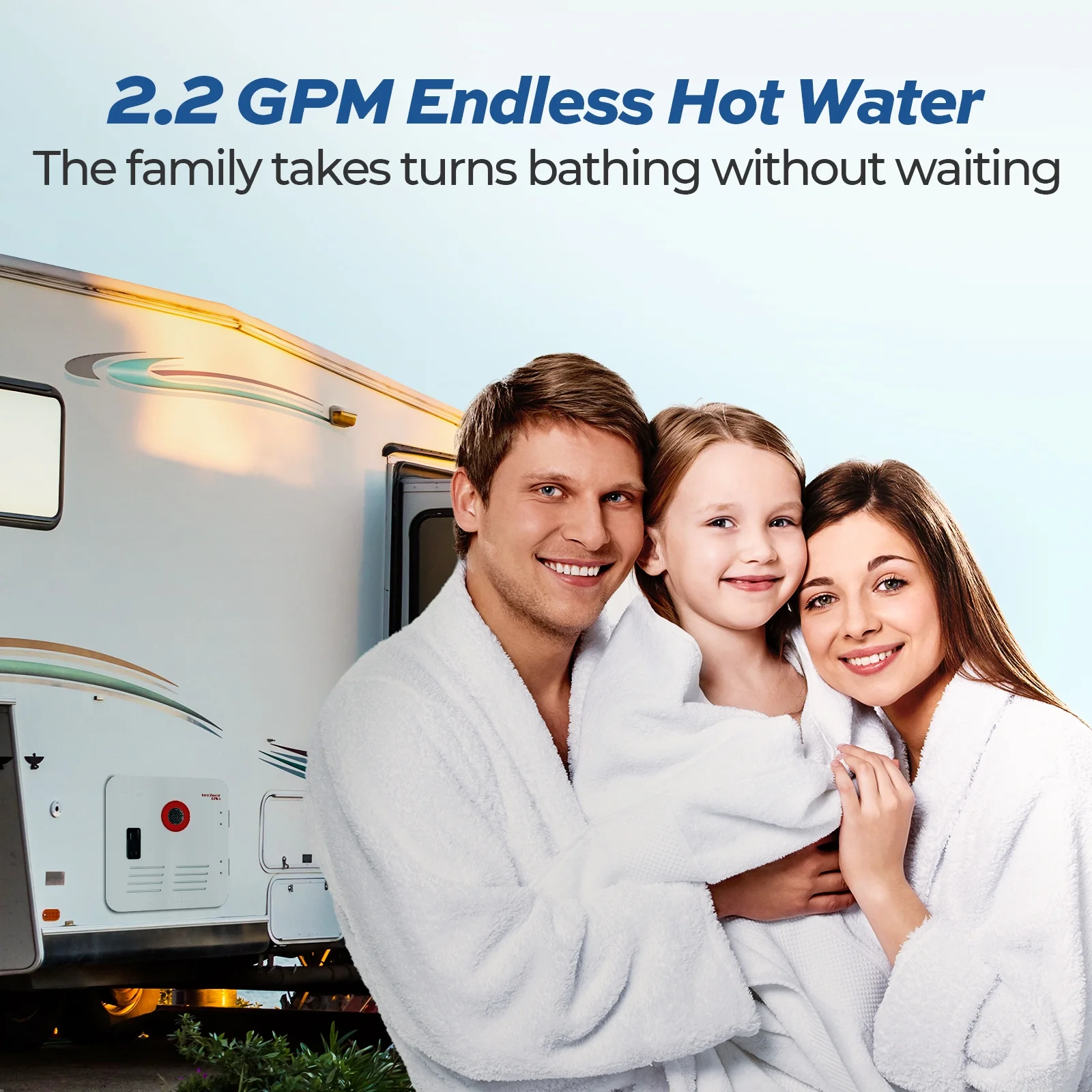 FOGATTI RV Tankless Water Heater Propane InstaShower 6, Gen 2, RV Water Heater Black Galvanized Steel 2.2GPM 42,000 BTU