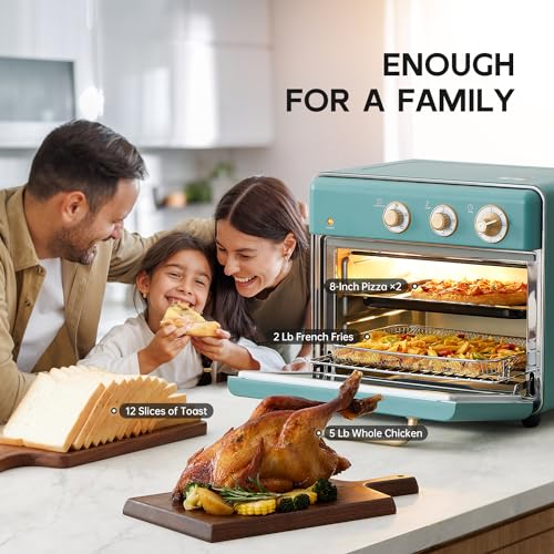 Neretva Air Fryer Toaster Oven Large 21 QT, 5 In 1 Countertop Oven, Fit 8" Pizza Convection Air Fryers Oven for Family, Include 6 Accessories & Cookbook, Stainless Steel, ETL Certified, Vintage Green