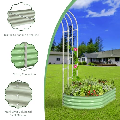 Galvanized Raised Garden Bed with 85" H Arch Trellis, Metal Raised Garden Bed Kit with Trellis for Climbing Vegetables Flowers Herbs, Planter Box with Plant Ties and Climbing Netting