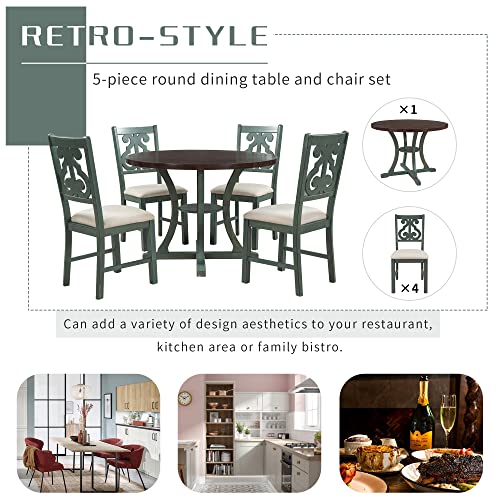 6-Piece Dining Set, Mid-Century Industrial Rustic StyleWooden Kitchen ChairSet with Rectangular Table and 4 Fabric Upholstered Chairs and Bench Family Furniture, for Home, C-Gray a