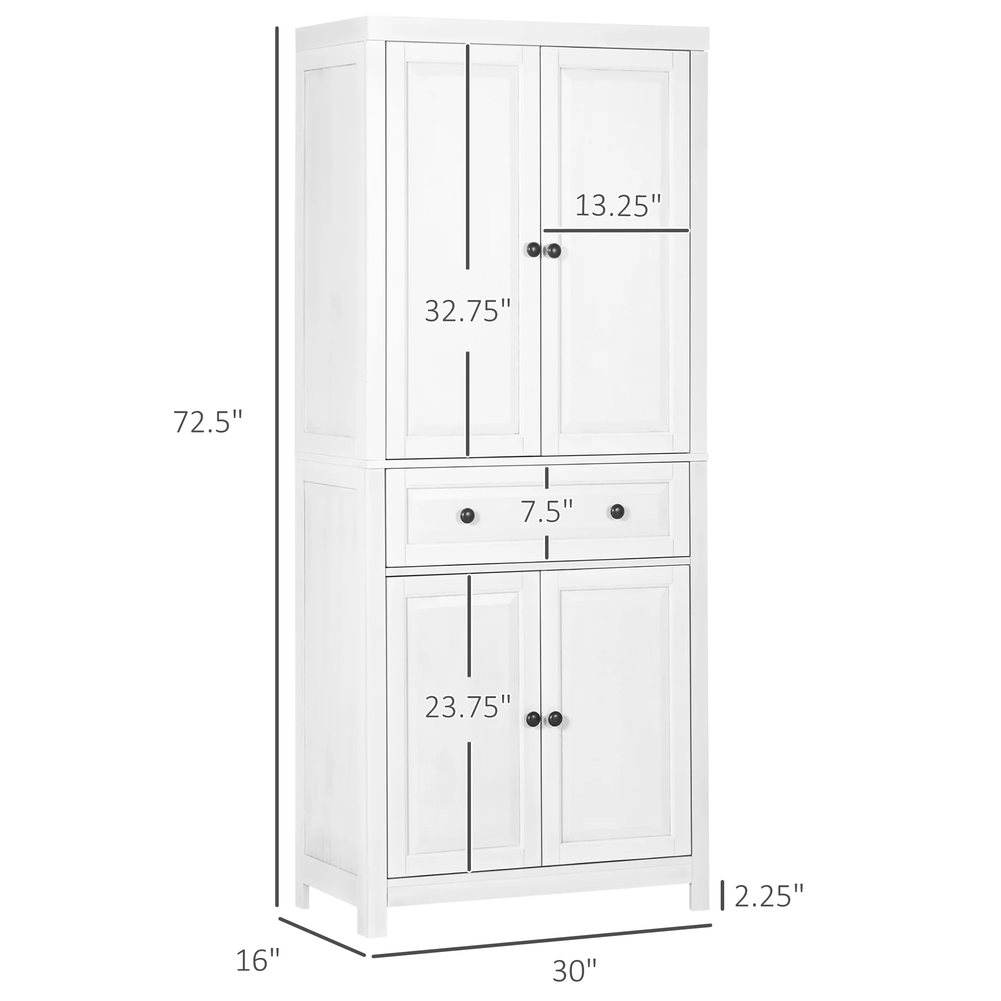 HOMCOM 72.5" Pinewood Large Kitchen Pantry Storage Cabinet, White
