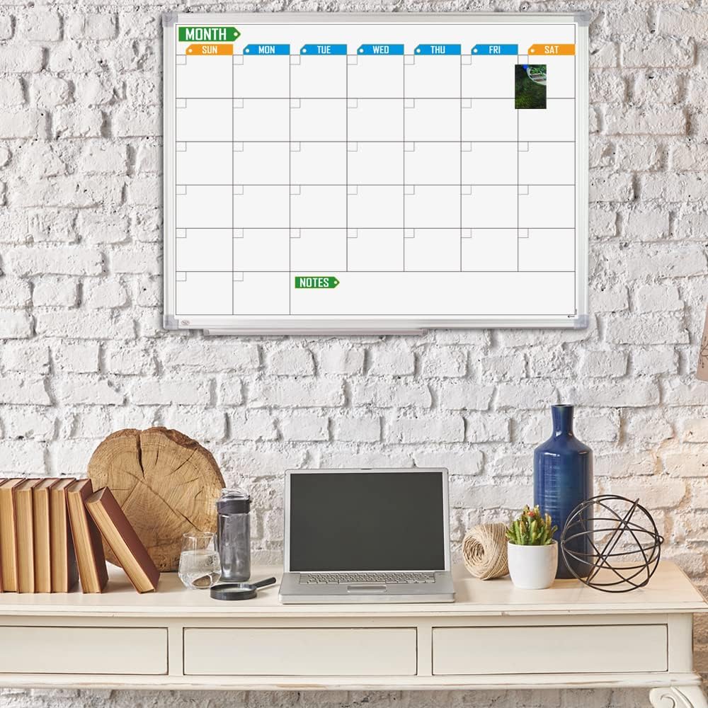 Lockways Dry Erase Calendar Whiteboard, White Board Calendar Monthly 24 x 18, Wall-Mounted Aluminum Framed Calendar Board