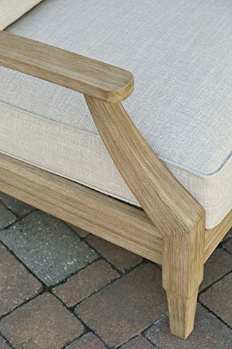 Signature Design by Ashley Carter Hall Outdoor Eucalyptus Patio Sofa with Cushion, Beige