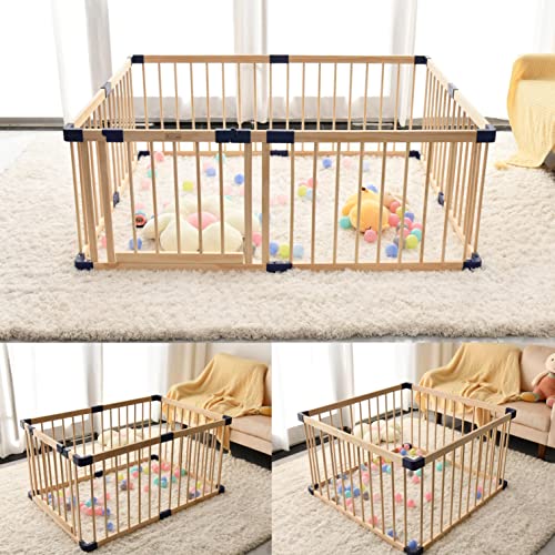 Baby Wooden Playpen,baby Playars, Baby Fence Play Area with Safety Gate, Sturdy Playpen for Babies and Toddlers, Indoor Safety Play Yard (55x79x24 Inches)