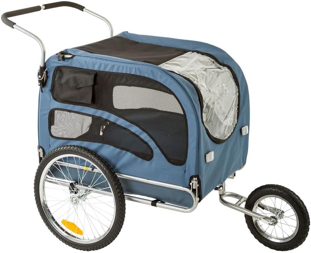 Blue 2-in-1 Pull-Behind Dog Bike Carrier Bicycle Pet Trailer