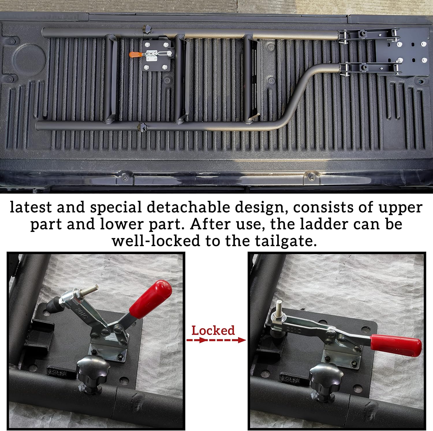 POKIAUTO Universal 42" Foldable Pickup Truck Tailgate Ladder, Heavy Duty Folding Tailgate Step Ladder with Lock Device Universal Fit for Pickup Truck (F150, RAM 1500 etc.) Accessories