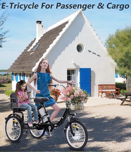 Electric Tricycle for Adults, Peak 750W/500W, Electric Trike, 20"x4.0" Folding Fat Tire 3 Wheel Electric Trike, Max 20MPH,with Large Basket and 48V 15/13 Ah Removable Battery
