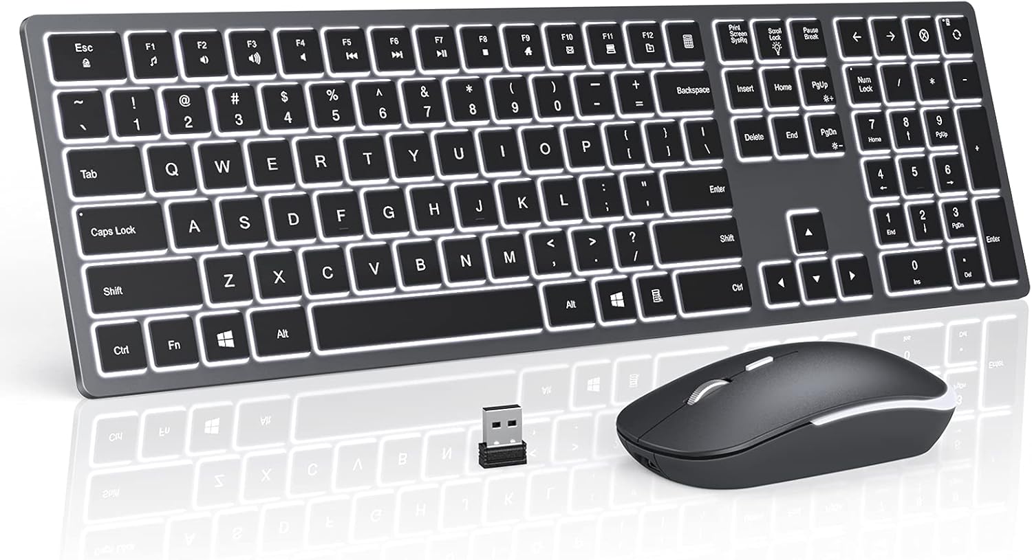seenda Wireless Backlit Keyboard and Mouse Combo, 2.4G USB Silent Keyboard and Mouse Rechargeable Full-Size Ultra Slim Keyboard & Mouse Set for Windows PC Computer, Laptop, Desktop Pack of 2