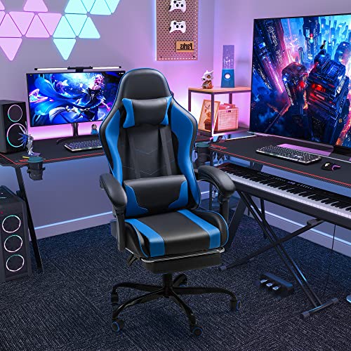 Homall Gaming Chair, Video Game Chair with Footrest and Massage Lumbar Support, Ergonomic Computer Chair Height Adjustable with Swivel Seat and Headrest (Blue, RGB)
