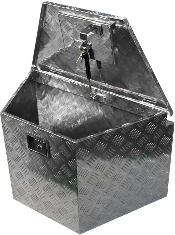 29x16x18 Inch Aluminum Diamond Plate Tongue Box Tool Chest,generator box,Waterproof Under Truck Storage for Pick Up Truck Bed, RV Trailer, ATV with Lock and Keys