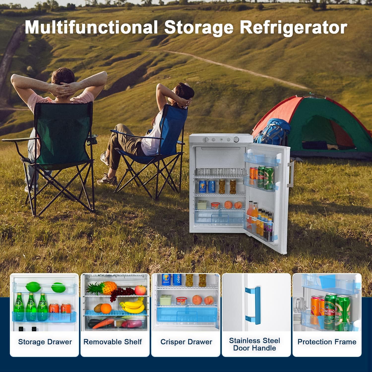 Smad Propane Refrigerator 3 Way Propane Fridge for RV Outdoor Camper Gas 110V 12V,1.4 Cu.ft.