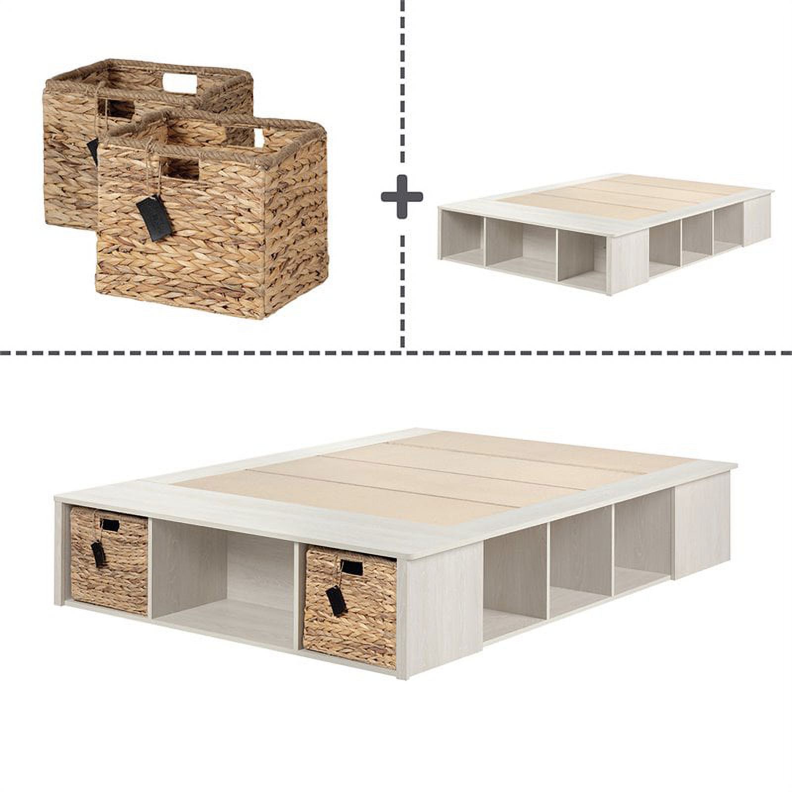 Bowery Hill Modern Wood/Rattan Full Storage Platform Bed in Winter Oak