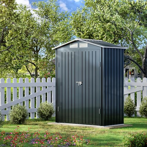 10X12X7.5 FT Outdoor Steel Storage Shed with Lockable Doors, 2 Windows, Transparent Roof Panels (Wood Panels & Frame Floor Not Included), Ideal for Patio Storage,Garbage Can, Chicken Coop，Brown