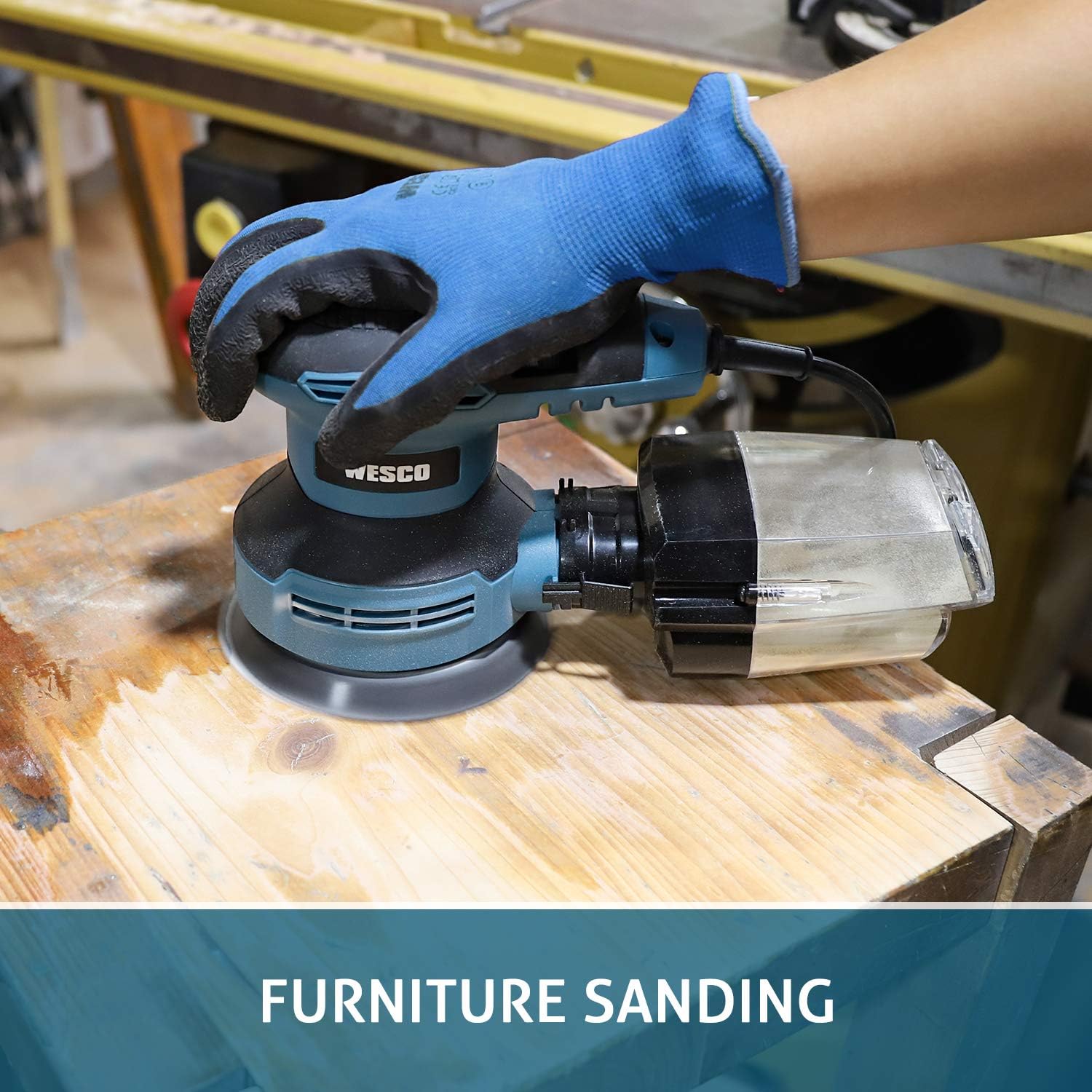 Random Orbital Sander, WESCO 3.0A Power Orbital Sander 5-Inch with 12Pcs Sanding Discs, Vancuum Adapter, Cyclone Box, Corded 6 Variable Speeds Electric Sander, Efficient Dust Collection System Pack of 2