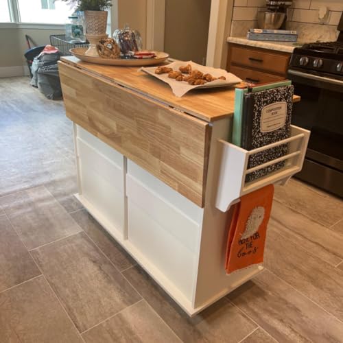 Rolling Kitchen Island with Drop Leaf, Mobile Kitchen Carts on Wheel with Storage Cabinet, Drop Leaf Island Table for Kitchen with Towel Rack and Drawer, White
