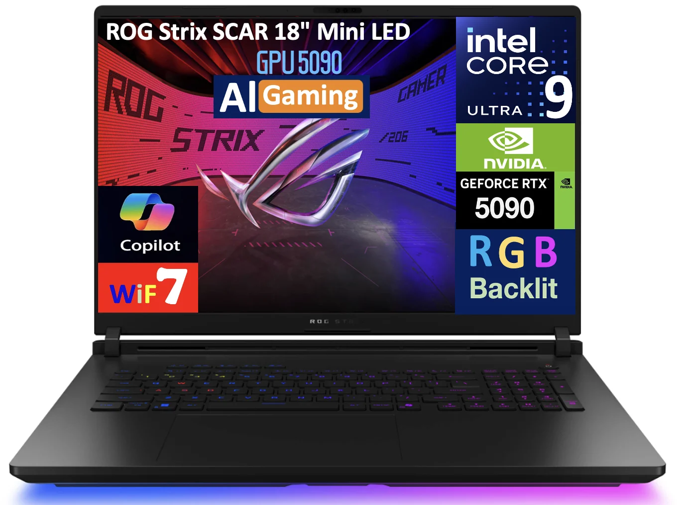 ASUS ROG Strix SCAR AI Gaming Laptop 18in 240Hz Mini LED WQXGA Display (Intel Ultra 9- 275HX, NVIDIA GeForce RTX 5090 24GB, 64GB DDR5, Win 11 Pro) w/Microsoft 365 Personal , DKZ USB Port Expander