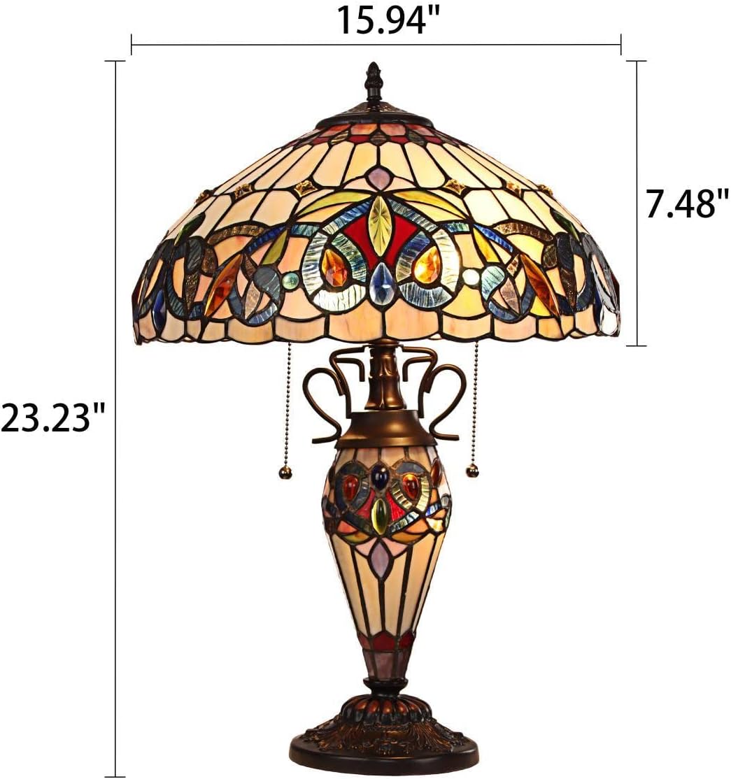Chloe Lighting Serenity Victorian Tiffany-Style Dark Bronze 3 Light Double Lit Table Lamp 16" Wide