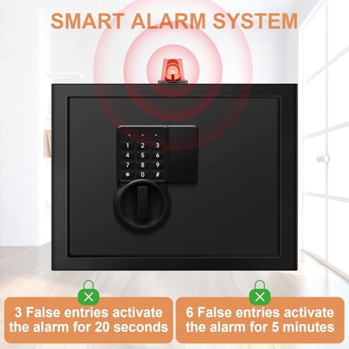 2.2 Cu Home Use Safe Box Fireproof Waterproof, Safety Box with Digital Keypad Sensor Light Key for Office Documents