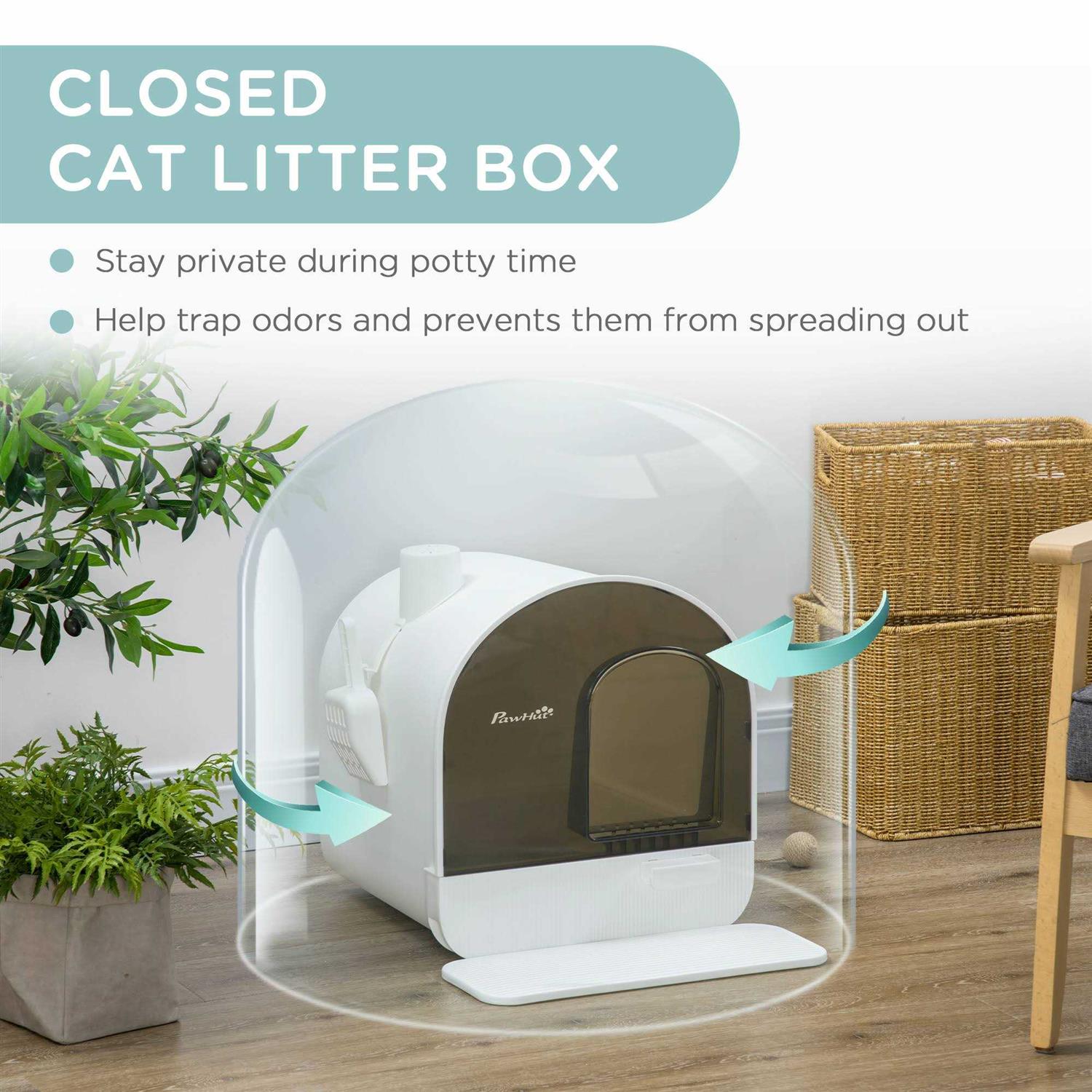 PawHut Cat Litter Box with Lid Covered Litter Box for Indoor Cats with Tray - Pet Supplies online store