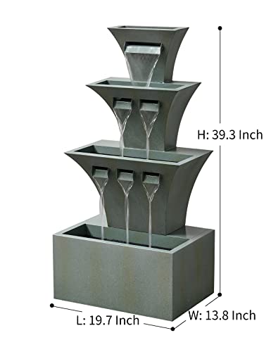 48" H Fountains Outdoor Indoor Tall Waterfall Fountain with LED Lights Large Modern Fountain for Garden,Patio,Backyard