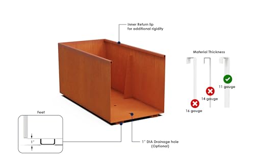 Corten Steel Planter Rectangle Rustic Metal Garden Box, 72" Length 20" Width 24" Height, Heavy Duty | Made in USA | Fully Assembled | Commercial Residential | with Drain Holes