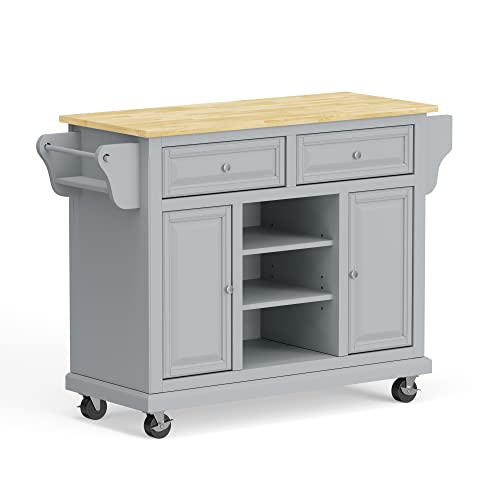 Glenwillow Home Kitchen Cart in Cherry with Wood Top
