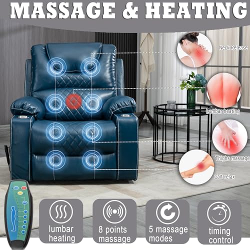 Power Lift Chair Lay Flat Recliner Infinite Position Electric Dual Motor Stand Up Lift Chair with Massage and Heat for Adults,Heavy Duty Recliners with 2 Remote Controls and Two Cup Holders