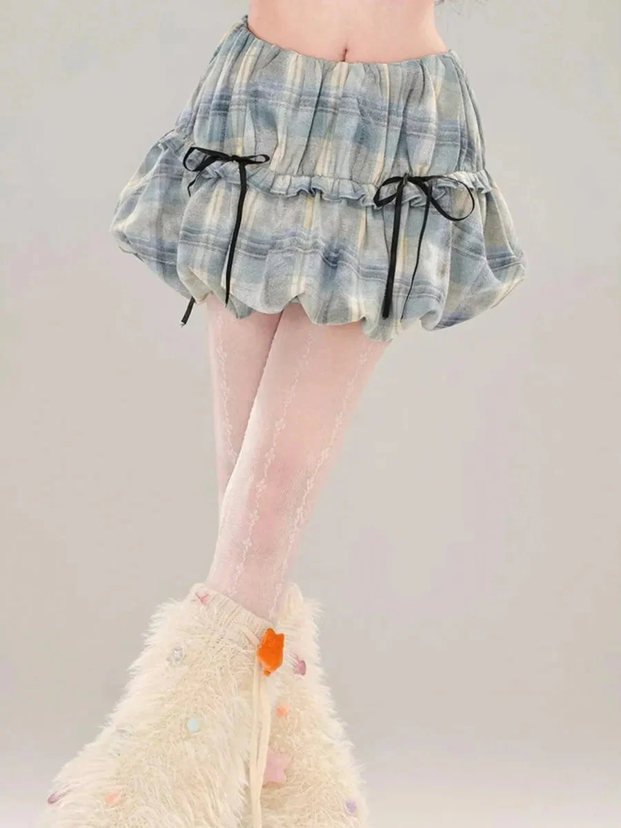 'Wall Flower' Coquette Ribbon Checked Mini Skirt