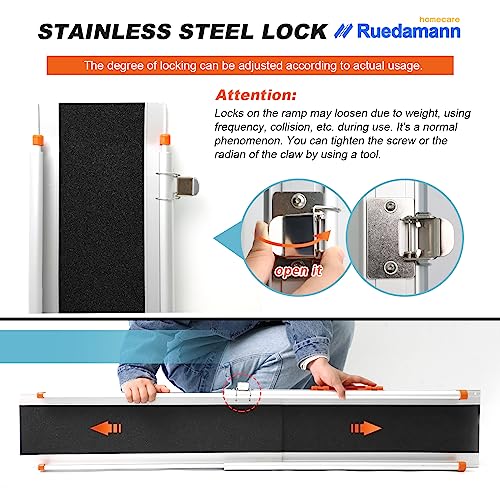 Ruedamann 6FT Adjustable Aluminum Wheelchair Ramp, 8.3" W, 600lbs Capacity,Portable Telescoping Non-Skid Surface Wheelchair Ramp for Home, Stairs, Steps