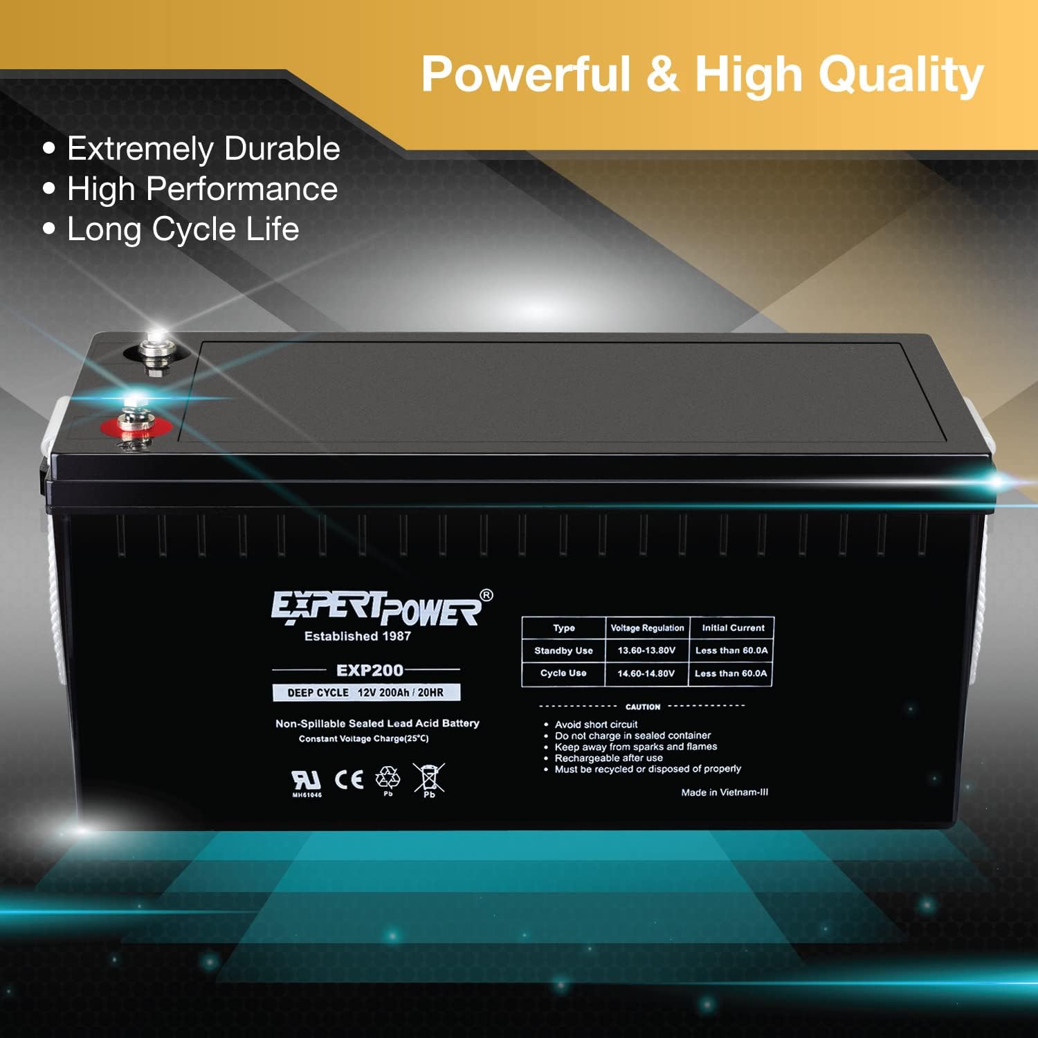 ExpertPower 12V200Ah Solar Wind Power Sealed Lead Acid Deep Cycle Battery