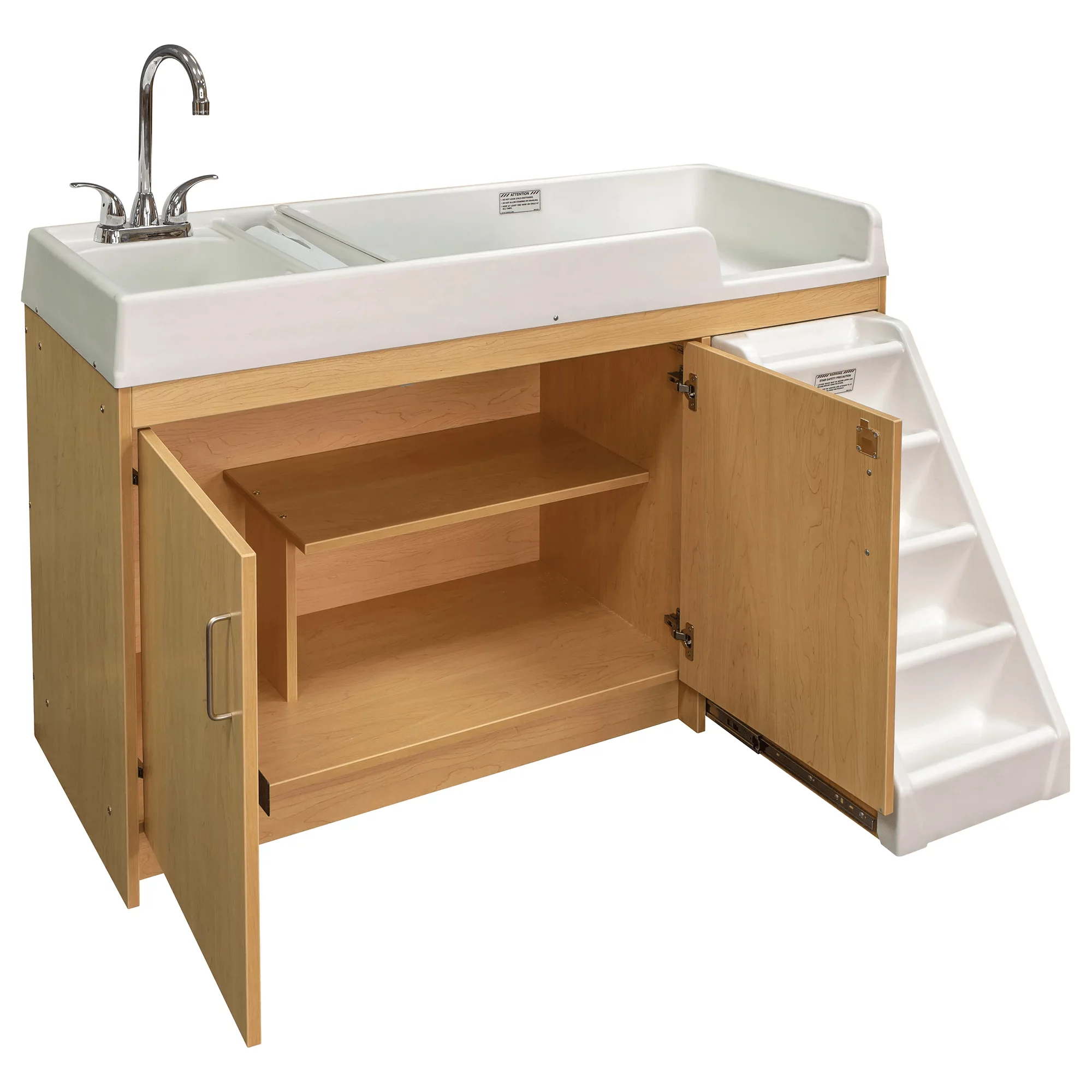 Tot Mate Walk-Up Baby Changing Table with Built-In Sink, Nursery Furniture, Laminated Wood, Maple