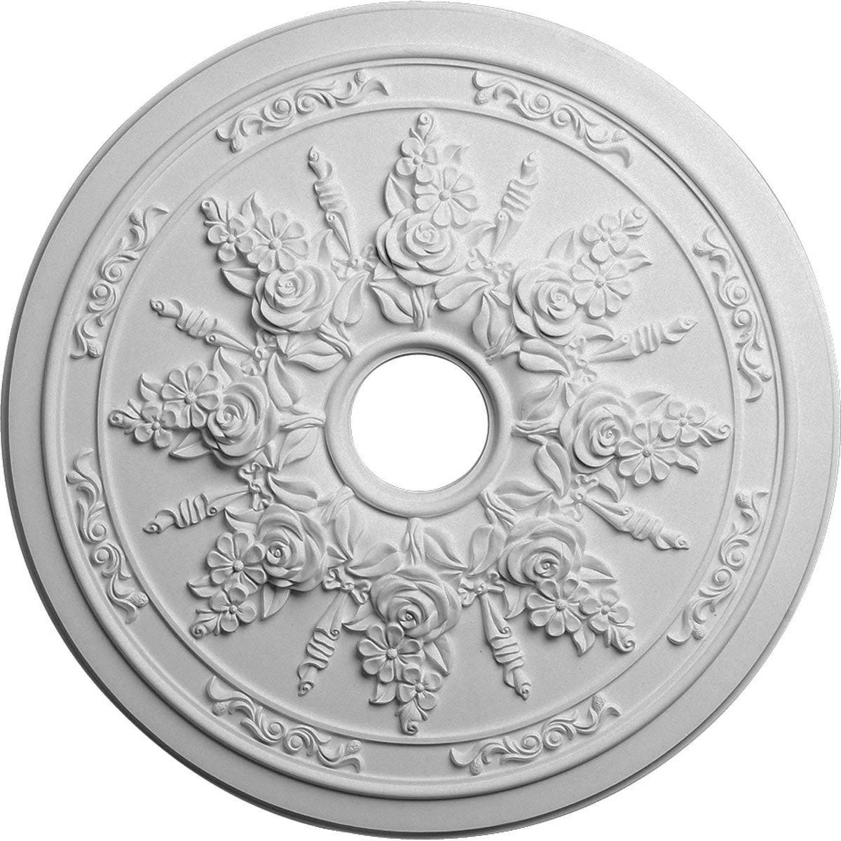 23 5/8x22OD x 4x22ID x 1 1/2x22P Rose and Ribbon Ceiling Medallion (Fits Canopies Up to 4x22), Hand-Painted Smokey Topaz