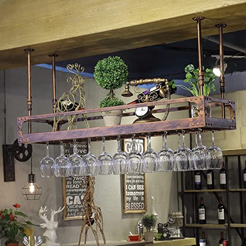 Hanging Wine Glass Rack, Industrial Vintage Metal Bar Wine Glass Hanging Rack,Coppery Wall-Mounted Wine Glass Rack Perfect for Bar Cafe Kitchen,Bronze,80x35cm The New Fashionable