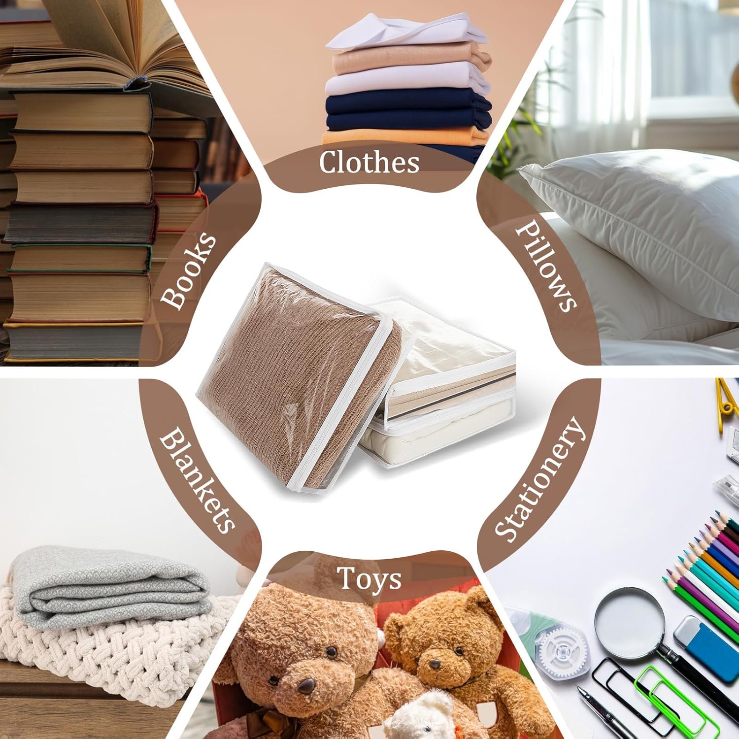 10 Packs Clear Zippered Storage Bags Durable Plastic Sweater Clothing Organizer Under Bed Closet Containers Bins for Blankets Clothes Bedsheets Pillows Comforter Quilt (15.7 x 13.8 x 3.9 Inch)