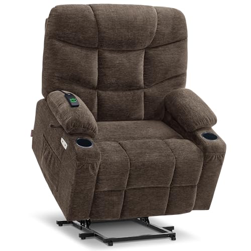 MCombo Power Lift Recliner Chair with Extended Footrest for Elderly People, Fabric 7287 (Navy Blue, Medium)