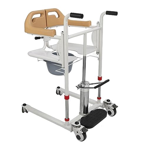 Hydraulic Lift Transfer Chair 180° Split Seat Transfer Lift W/Potty and Dining Table Load 220lb Metal Lift Wheelchair